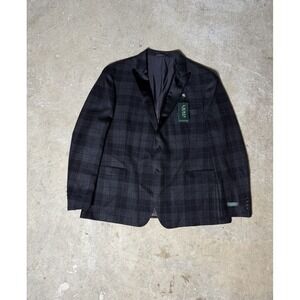 NWT Lauren Ralph Lauren Men's 50R Black Gray Plaid Wool Blazer Jacket